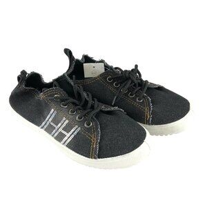 S-3 Womens Sneakers Denim Sequin Lace Up Black Size 6